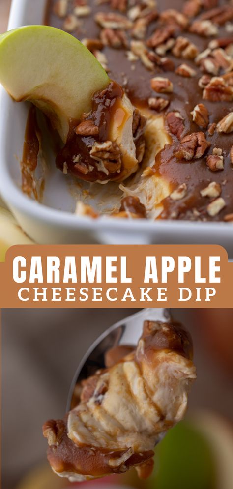 This delicious caramel apple cheesecake dip is an easy and delicious fall dessert that combines a caramel cheesecake dip with fresh fruit or your crackers of choice. It is made with simple ingredients and doesn’t require you to turn on the oven! Perfect for your fall parties, take with you to a Halloween party, or just a fun snack to enjoy for movie night marathons, it is definitely a must-make. Cheesecake Caramel Apple Dip, Fall Party Dishes, Fall Carry In Food Ideas, Fall Birthday Food Ideas, Yummy Thanksgiving Desserts, Fall Movie Snacks, Fall Food Recipes For Parties, Fall Inspired Food, Fall Themed Snacks For Party