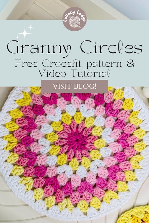 Granny Circle Pin Granny Circle In A Square, Easy Circle Crochet Pattern, Crochet Visual Pattern, Circle Crochet Pattern Blanket, How To Crochet Perfect Circle, Half Circle Granny Square, How To Crochet A Round Circle, Crochet In Circles, Visual Crochet Patterns