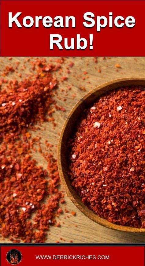 Korean Spice Rub - The Korean Spice Rub uses the power of Gochugaru powder to add heat and an authentic Korean flavor. You will what to use this spice rub on everything. via @derrickriches Korean Spice Blend, Asian Spice Mix, Asian Dry Rub, Bbq Rub Recipe, Homemade Rubs, Spice Rubs, Homemade Dry Mixes, Dry Rub Recipes, Dry Rubs