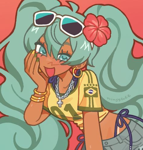 Brazil Miku Pfp, Brazil Miku Art, Brazilian Miku Pfp, Brazilian Miku Art, Brazilian Hatsune Miku, Miku Brazilian, Brazillian Miku, Miku Brazil, Halloween Miku