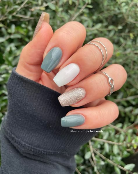 Nail Ideas Sns Powder, Blue Neutral Nails, Sns Nails Designs, Cowboy Nails, Sns Nails Colors, Revel Nail Dip Powder, Revel Nail Dip, Western Nails, Revel Nail