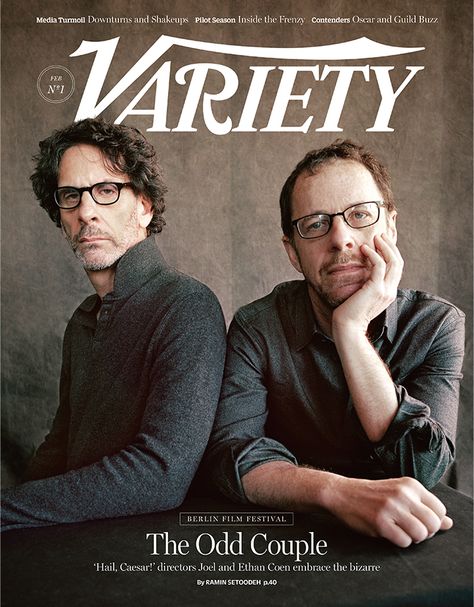 Variety cover: Feb. 3, 2016: Joel and Ethan Coen with Berlin opening night film "Hail, Caesar!" http://variety.com/2016/film/features/coen-brothers-hail-ceasar-george-clooney-1201695058/ Film Classroom, Genius People, Famous Movie Posters, Hail Caesar, Variety Magazine, Coen Brothers, Movie Making, Brothers Movie, Berlin Film Festival