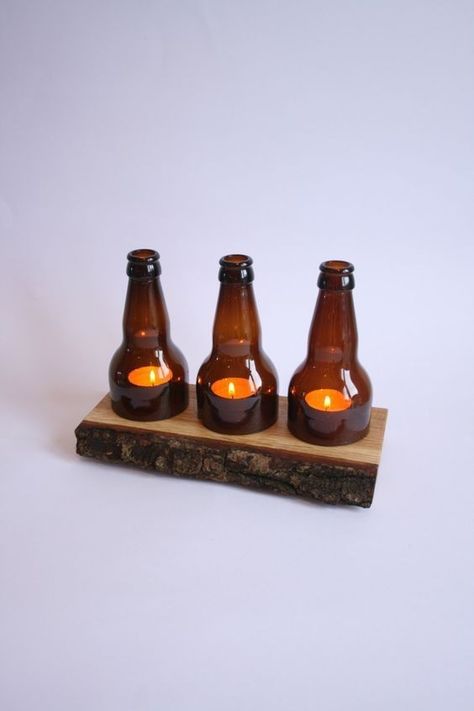 Beer Bottle Candle Holders, Diy Glass Bottles, Beer Bottle Diy, Diy Wine Bottles, Recycled Beer Bottles, Beer Bottle Candles, Beer Bottle Crafts, Garden Lighting Ideas, Diy Luminaire