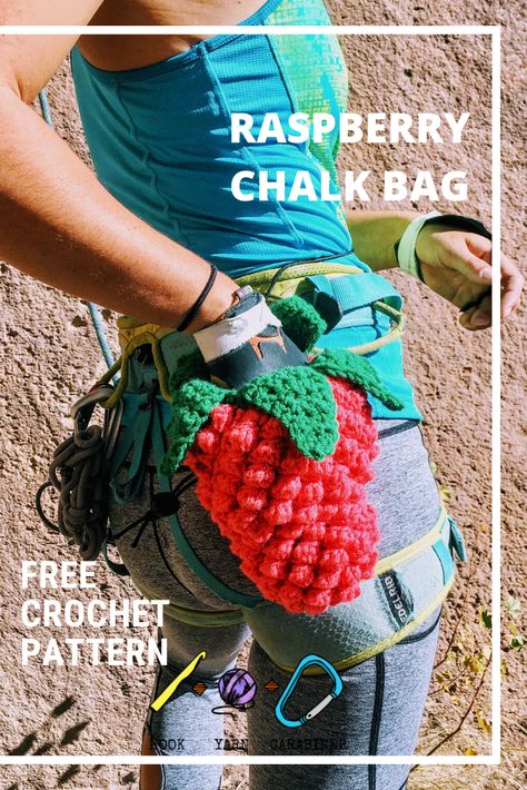 Crochet Climbing Chalk Bag, Crochet Gym Accessories, Crochet Camping Gear, Crochet Chalk Bag, Climbing Chalk Bag Pattern, Climbing Chalk Bag, Diy Chalk, Chalk Bags, Bag Pattern Free