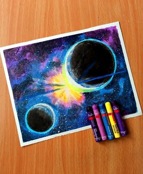 Oil pastel drawing Galaxy Drawing, Oil Pastel Techniques, Galaxy Drawings, Cute Monsters Drawings, Planet Drawing, Oil Pastel Drawings Easy, Pastel Galaxy, Oil Pastel Colours, Trippy Drawings