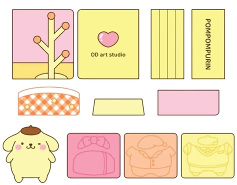 Sanrio Quiet Book Printable, Pompompurin Squishy Book, Pompompurin Paper Doll, Sanrio House, Sanrio Paper, Paper House Template, Paper Toy Printable, Paper Doll Printable Templates, Quiet Book Templates