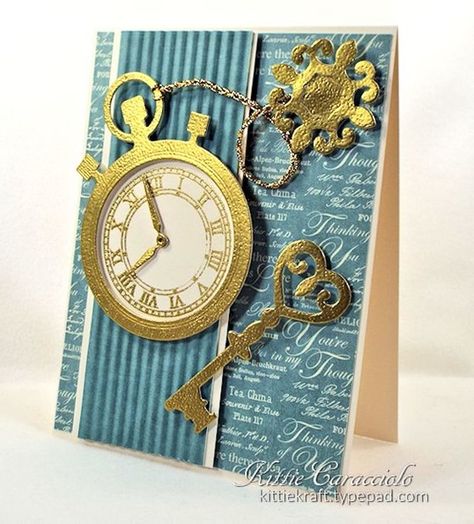 Vintage Pocket Watch, Fob and Key Impression Obsession Cards, Steampunk Cards, Clock Card, Watch Drawing, Watch Diy, Homemade Birthday Cards, Hand Crafted Cards, Paper Wreath, Impression Obsession