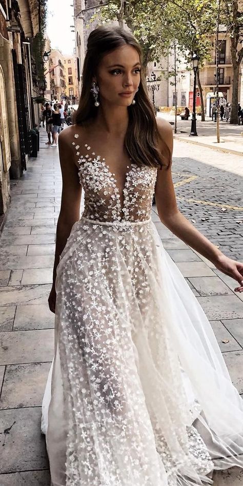 24 Summer Wedding Dresses To Make Your Celebration Great ❤  summer wedding dresses a line sexy deep v neckline nude musebyberta ❤ #weddingdresses Serpentina Wedding Gown, Summer Wedding Dress For Bride, Wedding Dress For Summer, Wedding Summer Dress, Nude Wedding Dress, Beach Wedding Gowns, Summer Wedding Dresses, Custom Made Prom Dress, Dresses To Make