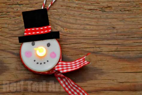 Tea Light Snowman Ornament - Red Ted Art - Kids Crafts Christmas Ornaments Homemade Kids, Tea Lights Christmas, Tea Light Crafts, Tea Light Snowman, Diy Schneemann, Red Ted Art, Ornament Snowman, Snowman Craft, Christmas Light Ornament