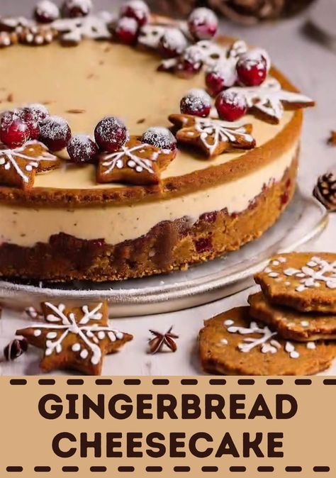 Gingerbread Cheesecake Gingerbread Crust, Chocolate Peppermint Cupcakes, Desert Bars, Gingerbread Cheesecake, Christmas Cheesecake, Chilled Desserts, Xmas Treats, Ginger Cake, Cake Cheesecake