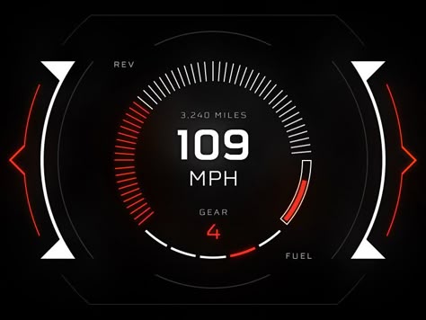 HUD UI - Speedometer by Ōłłíę 😎 Speedometer Design, Ford Sync, Dashboard Interface, Car Interior Sketch, Digital Watch Face, Car Ui, Car Gauges, Music Visualization, Races Style