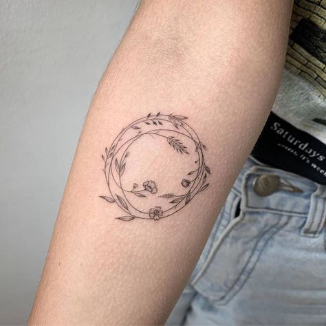 Flower Wreath Tattoo, Wreath Tattoo, Inner Forearm, Flower Wreaths, Nature Flowers, Little Tattoos, Fine Line, Flower Wreath, Tattoo Artist