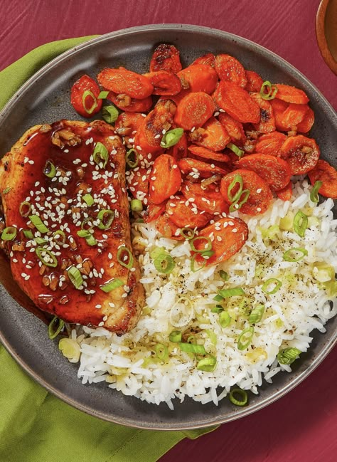 Easy Pork Recipe, Scallion Rice, Teriyaki Pork Chops, Ginger Carrots, Veggies And Rice, Hellofresh Recipes, Marley Spoon Recipes, Homesick Texan, Tiffy Cooks