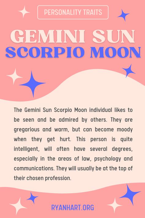 Gemini Sun Scorpio Moon, Moon Personality, Sagittarius Rising, Sun Scorpio, Sun In Gemini, Gemini Sun, Astrological Chart, Learning Tarot, Astrology Meaning