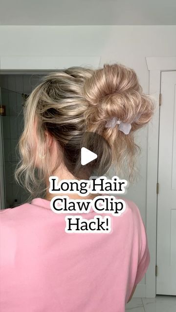 Lainey Ostrom on Instagram: "Long hair claw clip hack. Two double buns using one STRETCHY hair tie. Save and try!  - #clawclip #clawcliphairstyle #clawcliphairstyles #clawcliphack #hairhacks #longhairhack #longhairtutorial #hairhacks #bohohairstyles #bohobun #messybunclawclip" French Twist Claw Clip Long Hair, Hair Claw Hack, Long Hair Claw Clip Hack, Claw Clip Hairstyles Long Hair Tutorial, Hair Clip Hacks, Claw Clip Bun Long Hair, Clawclip Hairstyle Long Hair, Bun With Claw Clip, Messy Claw Clip Hairstyles