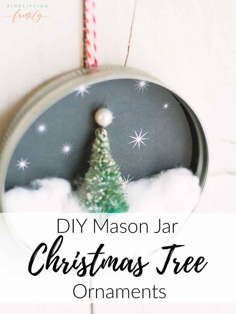 Whether you are looking for easy ornaments you can make with your children, sell at Christmas Markets, or make homemade gifts to friends and family, this Mason Jar Christmas tree ornament is perfect. #DIY #christmasornament #masonjarlid #jarlidornament #masonjarcrafts Lids Ornaments, Mason Jar Lid Ornaments, Mason Jar Lids Crafts, Jar Lid Crafts, Mason Jar Lids Ornaments, Jar Decorations, Mason Jar Christmas, Simple Ornaments, Easy Ornaments