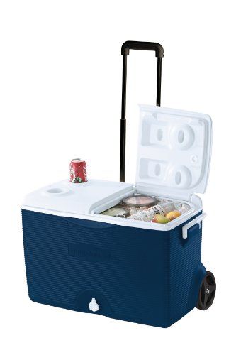 Rubbermaid Ice Chest / Cooler, Blue, 60-quart Wheeled (FG2A9002MODBL). For product info go to:  https://all4hiking.com/products/rubbermaid-ice-chest-cooler-blue-60-quart-wheeled-fg2a9002modbl/ Igloo Ice, Cooler With Wheels, Rolling Cooler, Tenda Camping, Outdoor Cooler, Ice Chest Cooler, Camping Coolers, Ice Chest, Camping Essentials