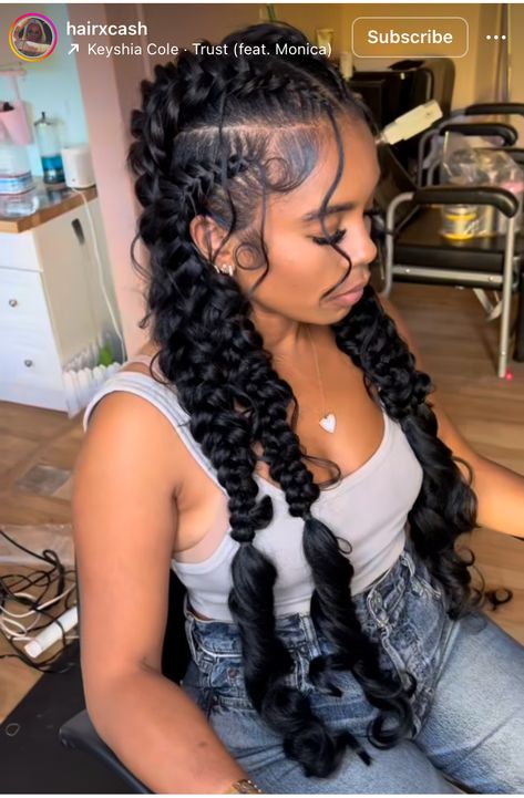 Fish Tail Braid Black Hairstyles, Butterfly Braid Styles, Fish Braids For Black Hair, Fishtail Box Braids, Feed In Braids With Curly Ends, Fishbone Braids For Black Women, Dutch Braids With Curls, 4 Boho Feed In Braids, Boho Feed In Braids Cornrows