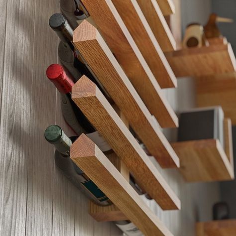 A Simple, Space-Saving Design for a Wall-Mounted Wine Rack - Core77 Diy Wine Wall Rack, Wall Mounted Wine Rack Ideas, Bottle Rack Ideas, Diy Wine Rack Wall, Wall Wine Rack Ideas, Wooden Wine Rack Wall, Horizontal Wine Rack, Diy Wine Rack Design, Diy Wine Racks