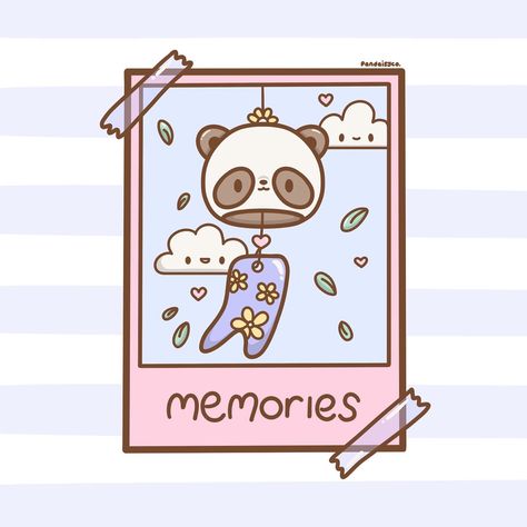 An illustration of a pink Polaroid of a panda charm. Memories written at the bottom of the Polaroid. Polaroid Photo Drawing, Polaroid Illustration, Photo Drawing, Polaroid Photo, Stitch Ideas, Polaroid Photos, Draw On Photos, Cute Creatures, Super Excited