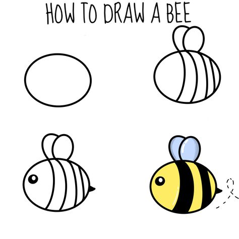 Follow the simple step by step guide Easy Bee Drawing Step By Step, Drawing Bees Simple, Draw Bees Simple, Drawing Bees Step By Step, Bees Drawing Simple, How To Draw A Bee Easy, How To Draw A Bee, Simple Bee Drawing, Simple Doodles Step By Step