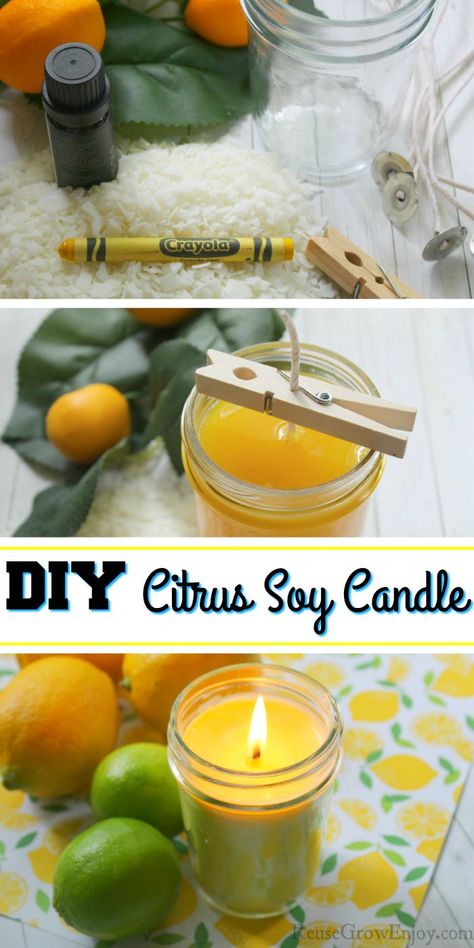 I will show you how easy it is to make your own citrus soy candle right at home! Citrus Candle Diy, Lemon Candles Diy, Candle Jar Ideas, Soy Candle Recipe, Dyi Candle, Candle Making At Home, Candle Reuse, Candle Making Instructions, Candle Recipes