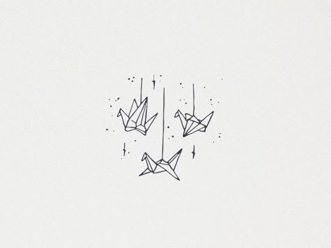 Paper Birds by Michael Rayback Paper Cranes Drawing, Origami Paper Crane Tattoo, Small Paper Crane Tattoo, Origami Star Tattoo, Paper Cranes Tattoo, Manacled Paper Crane, Paper Crane Tattoos, Liberal Tattoo, Paper Crane Tattoo Minimalist