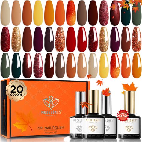 PRICES MAY VARY. 2024 Fall Gel Nail Polish Kit: Modelones All-New Gel Nail Polish Kit includes 20 X Gorgeous Colors Gel (7ml/0.24oz each bottle), 1 X No Wipe Glossy, 1 X Matte Top Coat, 1 X Base Coat,1 X Glitter Top Coat, 1 X User Manual Quick Start Guide. Well-selected 20 of the most iconic and trendsetting colors, suitable for any holiday, special event and daily routine life, you can achieve the best salon looking gel mani at home for a small fee. 28 Days No Peel-off & Bubble Free: Say Goodby Fall Nail Polish, Nail Polish Kit, Glitter Manicure, Fall Gel Nails, Glitter Gel Polish, Gel Mani, Glitter Gel Nails, Manicure Diy, Top Base