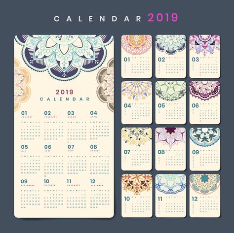 Mandala calendar mockup | Premium Vector #Freepik #vector #pattern #poster #mockup #calendar Calendar Mockup Free, Mandala Calendar, Calendar Design Layout, Calendar Mockup, Preschool Calendar, Creative Calendar, Calendar 2019, Coloring Calendar, Unique Calendar