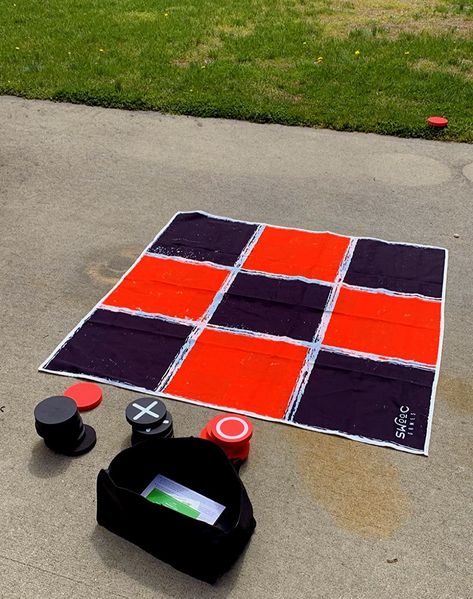 SWOOC Games - 2-in-1 Vintage Giant Checkers & Tic Tac Toe Game with Mat ( 4ft x 4ft ) - 100% Machine-Washable Canvas with 5" Big Foam Discs - Yard Size Indoor and Outdoor Games for The Whole Family Giant Lawn Games, Floor Games, Giant Outdoor Games, Yard Games For Kids, Giant Checkers, Tower Games, Giant Games, Outdoor Games For Kids, Tic Tac Toe Game