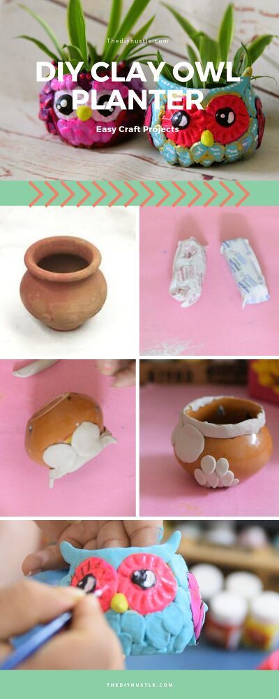 Crafts Clay, Owl Planter, Clay Owl, Air Dry Clay Projects, Sculpey Clay, How To Make Clay, Diy Pots, Easy Craft Projects, Clay Ornaments