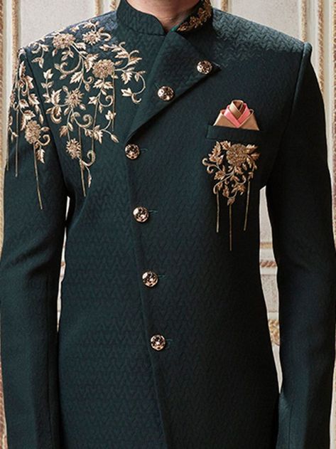 Bottle Green Shirt Outfit Men, Men's Wedding Wear, Indo Western Dress For Men, Suit For Men Wedding, Indian Wedding Clothes For Men, Sherwani For Men Wedding, Contemporary Wedding Dress, Wedding Kurta For Men, Groom Dress Men