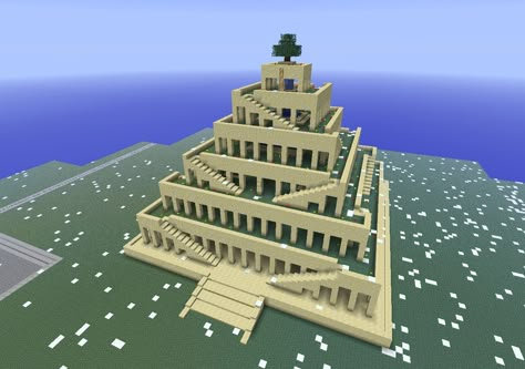 Hangings Gardens (Babylone) Minecraft Map Hanging Gardens Of Babylon Minecraft, Egypt Minecraft Builds, Minecraft Hanging Gardens, Minecraft Pyramid, Garden Minecraft, Mine Minecraft, Map Minecraft, Gardens Of Babylon, Ancient Writing