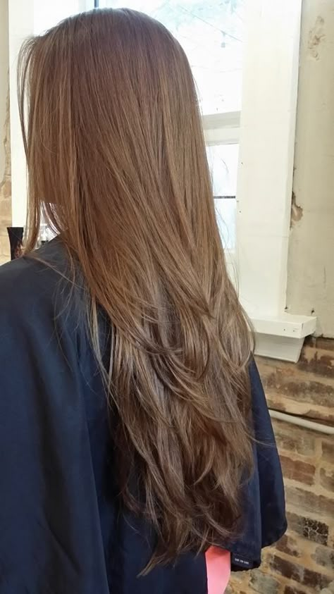 Brown Hair Colors Long Layers, Straight Long Brown Hair With Layers, Layers Brown Hair Long, Layers For Long Hair Brown, Triangle Layers Haircut Long Hair, Blonde Long Layers Straight, Layers For Long Brown Hair, Long Layers Brown Hair Straight, Brown Layered Hair Long