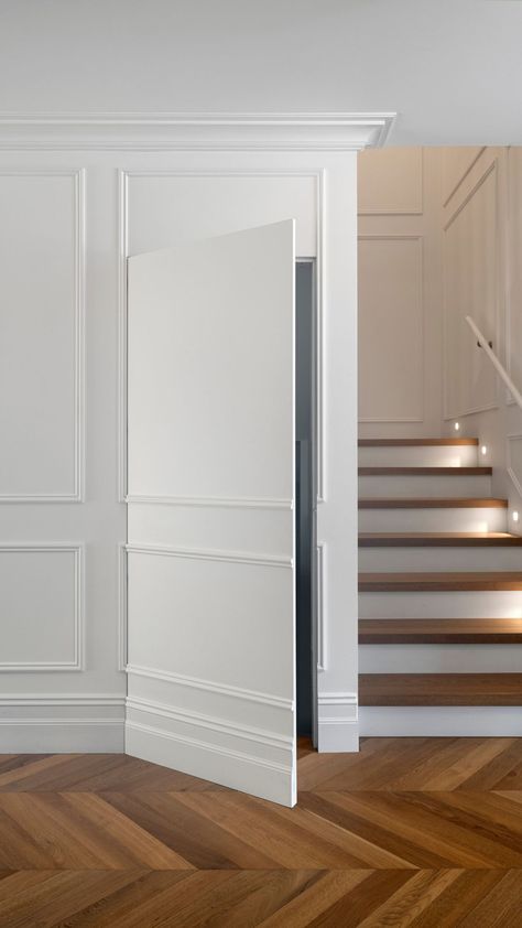 Intrim Mouldings paired with parquetry flooring & plush pearl-coloured carpet is everyone's dream home turned into a reality. Raised Panel Wainscoting, Panel Wainscoting, Timber Handrail, Parquetry Floor, Wainscoting Wall, Laundry Doors, Cornice Moulding, Wainscoting Panels, Flush Doors