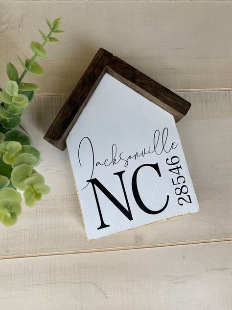 City State Zip Code Wood Sign | Etsy Zip Code Decor, Zip Code Signs, Ar Ideas, New Home Sign, Jacksonville Nc, Wood Houses, Circuit Ideas, Mini Houses, Laser Ideas