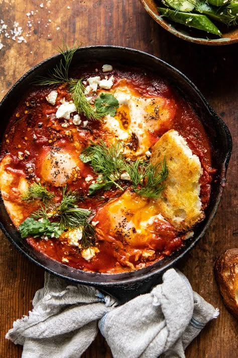 Eggs In Purgatory, Beautiful Brunch, Fresh Herb Recipes, Turkish Eggs, Half Baked Harvest Recipes, Brunch Foods, Vegetarian Entrees, Harvest Recipes, Half Baked