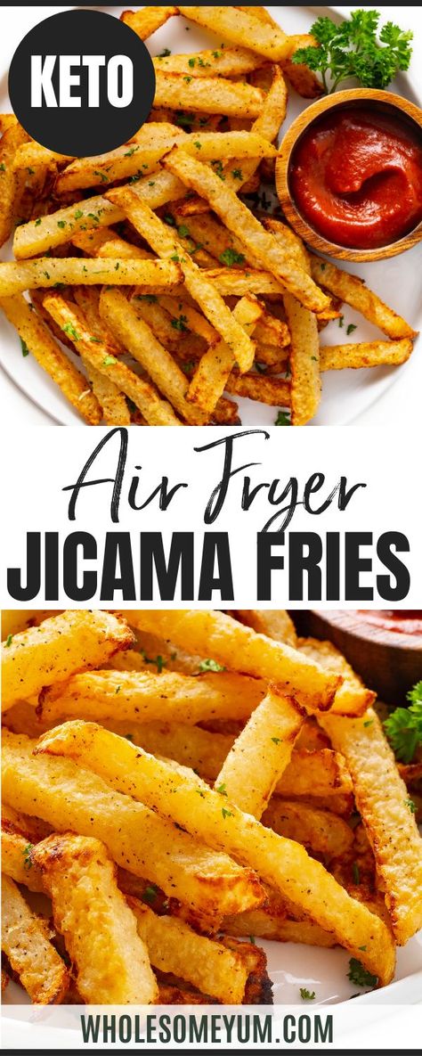 Keto Fries Substitute, Air Fryer Aip Recipes, Jimica Fries, Jicama Benefits, Roasted Jicama, Jicama Fries Air Fryer, Air Fryer Jicama, Jimaca Recipes, Keto French Fries