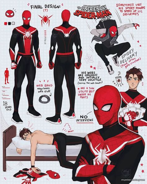 Spider Man All Versions, Spiderman All Suits, Custom Spiderman Suits Drawing, Spider Man Fan Art Suit, Spider Man Redesign Suit, Spiderman Suit Redesign, X Men Suit Design, Spiderman Oc Art Suit, Spiderman Suits Design