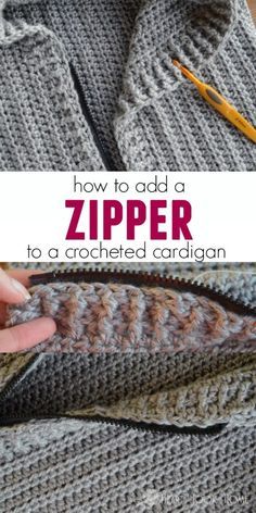 The most professional way to add a zipper to your crocheted cardigan. #cardigan #crochet #freecrochetpatterns Adding A Zipper To Crochet, Crochet Jacket With Zipper, How To Add Zipper To Crochet, Crochet Sweater With Zipper, Crochet Zipper Sweater, Crochet Cardigan Men, Things To Crochet For Men, Zipper Crochet, Crochet Cardigan Tutorial