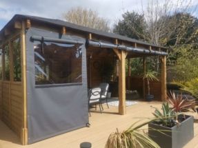 Canvas Covered Patio, Deck Enclosure Ideas, Gazebo Side Panels, Wooden Carports, Outdoor Pavillion, Summer House Interiors, Pergola Carport, Outdoor Bbq Area, Outdoor Covered Patio