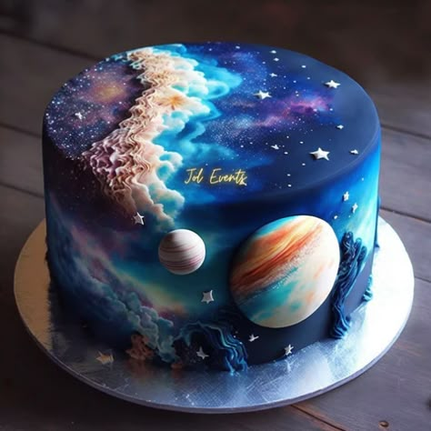 Space Cake Design, Galaxy Cake Design, Galaxy Cake Birthday, Universe Cake Ideas, Astronomy Cake, Galaxy Cake Ideas, Galaxy Themed Cake, Space Cake Ideas, Jupiter Cake