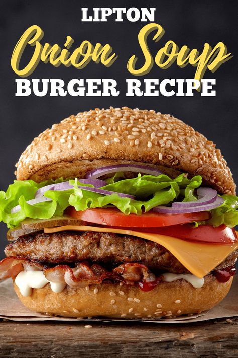 Looking for a fool-proof way to flavor your burgers? This Lipton Onion Soup burger recipe is the answer. Learn how to make the recipe, plus get tips on making the best burgers. #burgers #beefrecipes Bbq Dinners, Onion Burger Recipe, Ground Turkey Burgers, Onion Soup Mix Recipe, Delicious Burger Recipes, Lipton Soup, Graphic Design Food, Ninja Grill, Brunch Burger