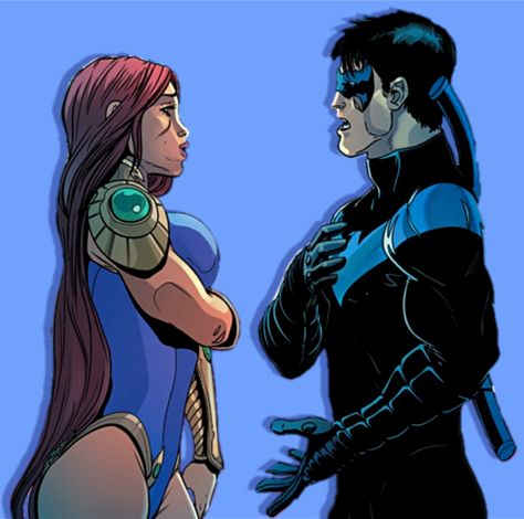 Starfire And Nightwing, Dc Starfire, Starfire Dc, Robin The Boy Wonder, Teen Titans Starfire, Nightwing And Starfire, Teen Titans Fanart, Fantasy Heroes, Teen Titan