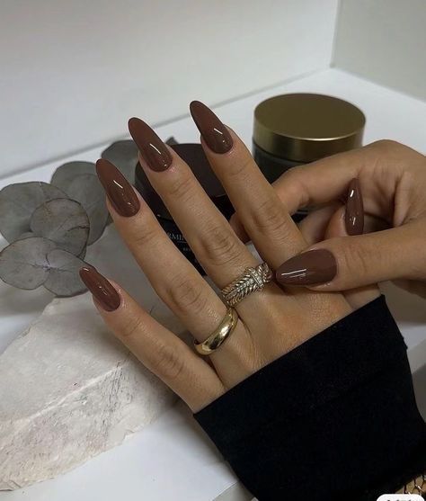 Love these nails for fall… Fall nails, hard nails, fall aesthetic, fall nail designs, fall nail ideas, fall nail colors, fall nails 2024, fall nails square, fall nails short, fall nails inspiration, date night beauty. Fall Almond Nails, Almond Shape Nails, Almond Nails Designs, Fall Nail Colors, Brown Nails, Autumn Nails, Fall Nail, Classy Nails, Fall Nails