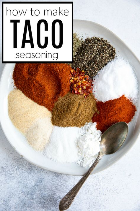 Easy Homemade Taco Seasoning #tacos #tacoseasoning #glutenfree #easyrecipe #tacoblend #seasoning | For this recipe and more visit, https://theforkedspoon.com/taco-seasoning/ via @theforkedspoon Easy Taco Seasoning Recipe, Taco Spice Mix, Diy Taco Seasoning, Keto Taco Seasoning, Mild Taco Seasoning, Make Taco Seasoning, Homemade Taco Seasoning Mix, Homemade Taco Seasoning Recipe, Taco Spice