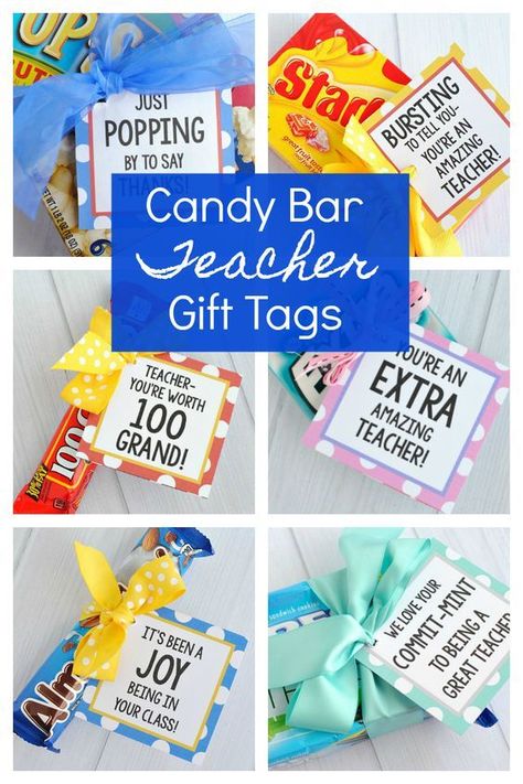 Need some simple teacher appreciation gifts-try these fun gift tags that coordinate with candy bars. All you need to do is buy the candy bar and add the tag! Candy Bar Teacher Appreciation, Easy Teacher Gifts, Appreciation Gifts Diy, Staff Appreciation Gifts, Teacher Treats, Teacher Appreciation Gifts Diy, Teacher Gift Tags, Teachers Diy, Staff Gifts