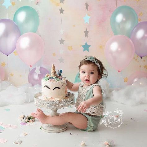 Fairytale 1st birthday cake smash photoshoot with unicorn cake Unicorn Cake Smash, Cake Smash Photoshoot, Smash Photoshoot, Cake Photoshoot, 1st Birthday Photoshoot, Cake Smash Backdrop, 1st Birthday Cake Smash, Magic Cake, 1st Birthday Photos