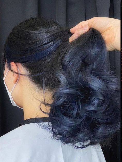 Peekaboo Blue Hair Color, Midnight Blue Peekaboo Hair, Hair Color Blue Highlights, Dark Blue Hair Styles, Dark Blue Money Piece Hair, Dark Peekaboo Hair, Blue Hair Color Ideas For Brunettes, Blue Peak A Boo Hair, Dark Blue Peekaboo Hair