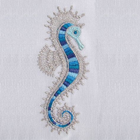 Fish Stitch Embroidery, Stitch Ideas Embroidery, Embroidery Seahorse, Sea Embroidery Ideas, Seascape Embroidery, Fish Embroidery Designs, Seahorse Embroidery, Beach Embroidery Designs, Seashells Embroidery Designs